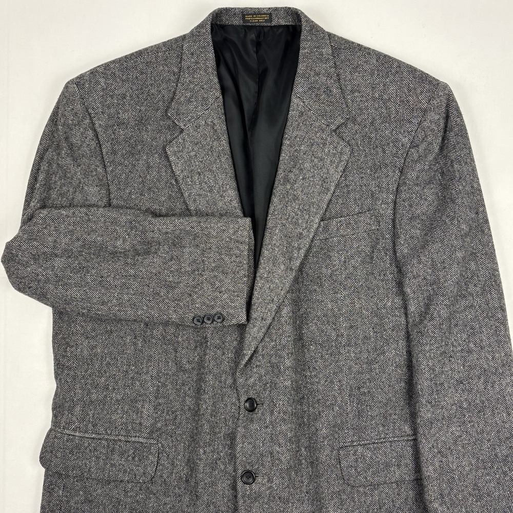 VTG 80s Executive Collection Camel Hair Herringbone Tweed Sport Coat 46R Gray